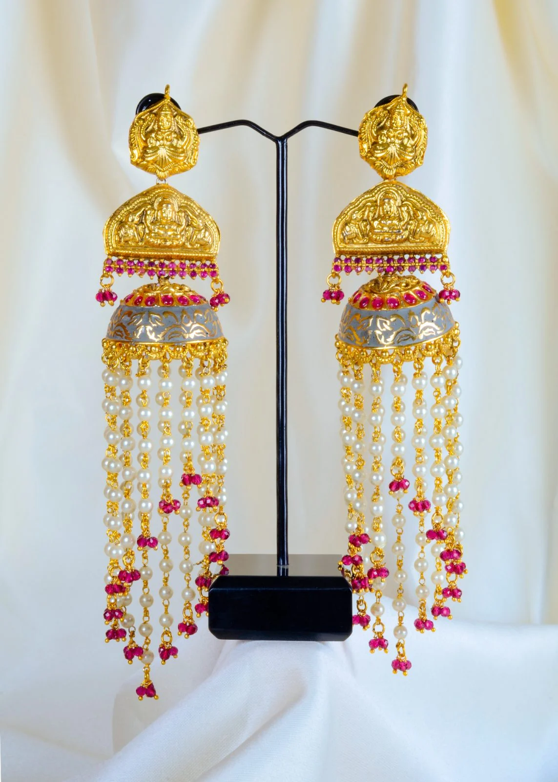 Beaded Temple Jhumka Earrings (Antique Gold) EAR001424