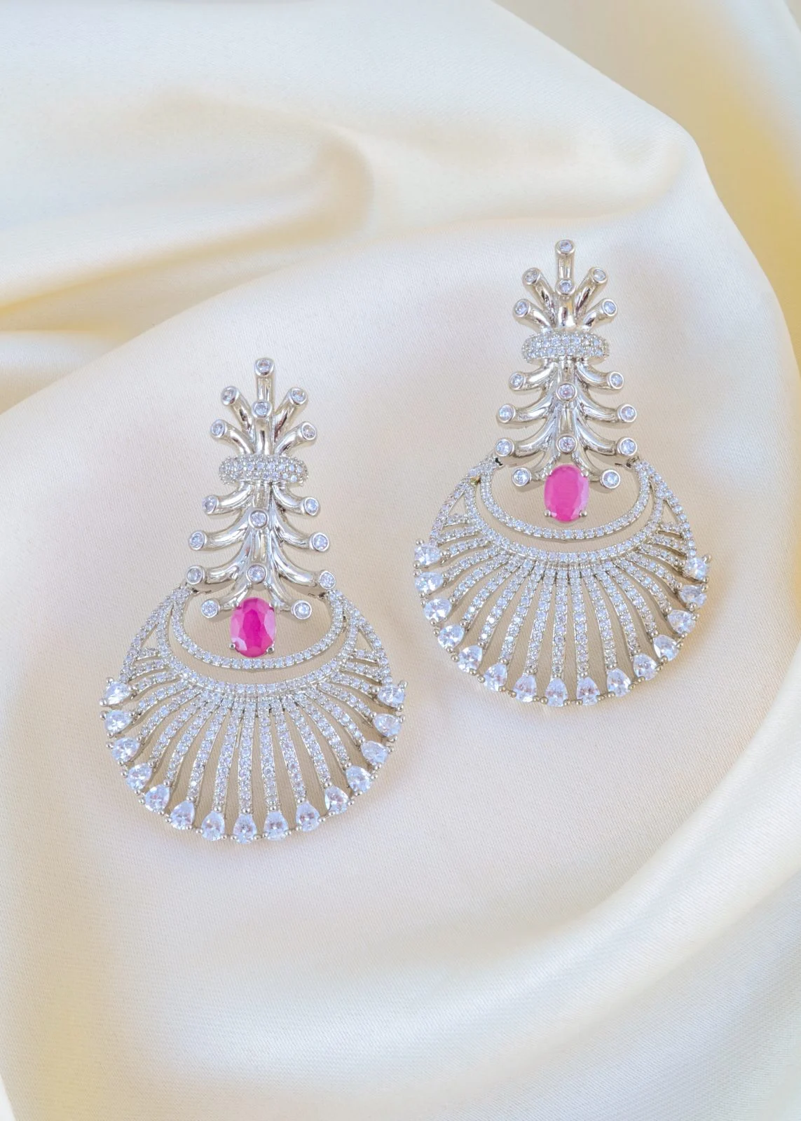 Radiant Bloom Earrings with Pink Stone Accent (Silver) EAR001587
