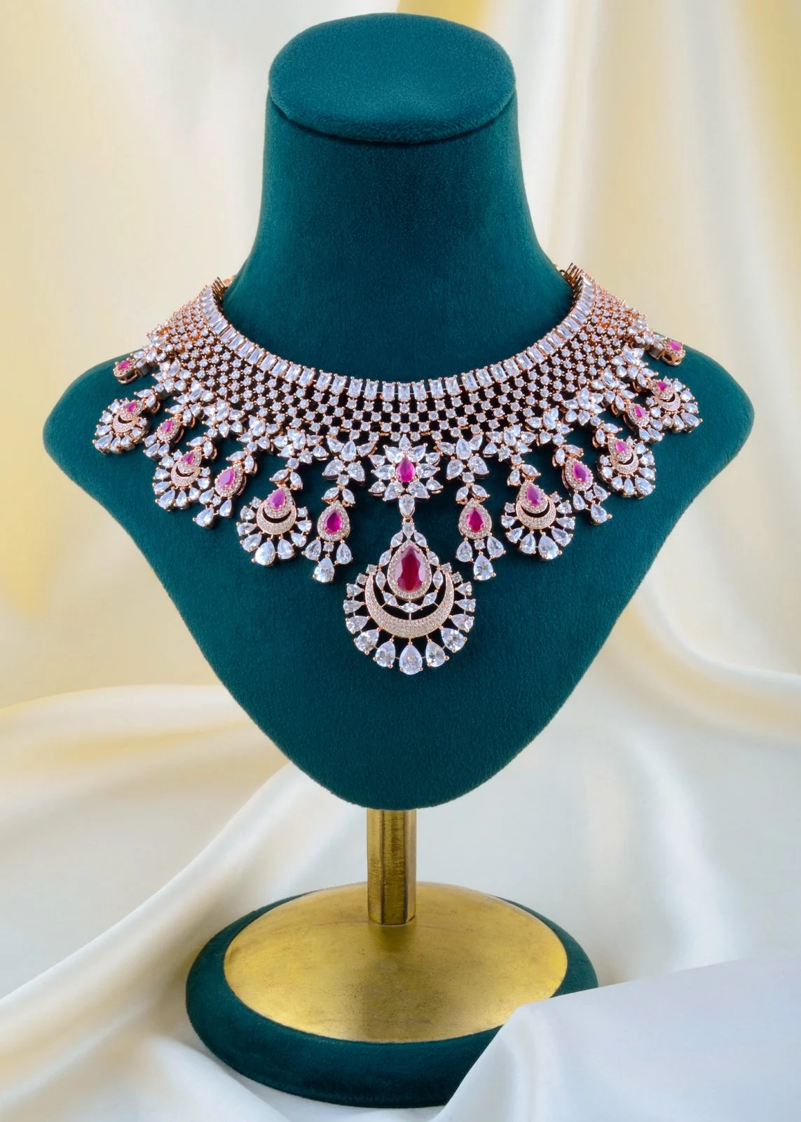 Regal Ruby Bridal Necklace Set (Rose Gold) NEC001565